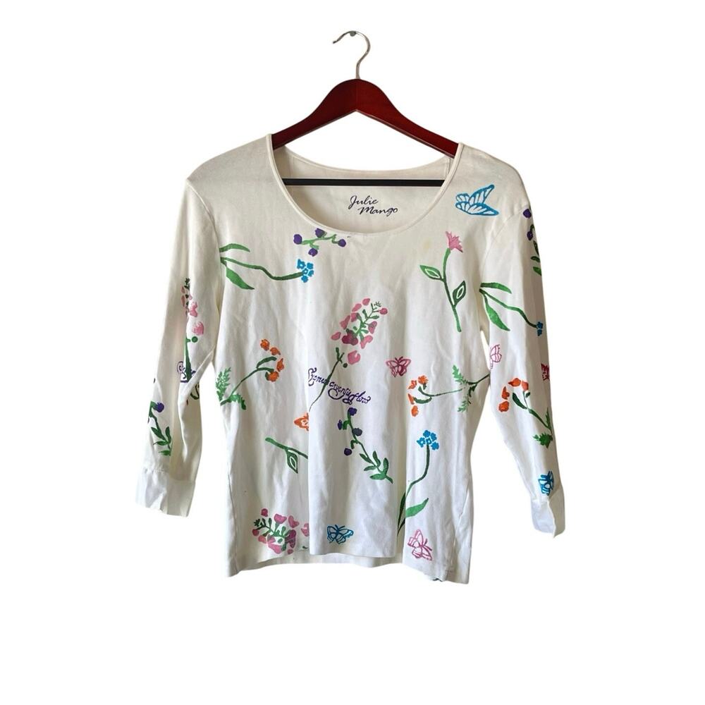 Vintage‎ 90s y2k blouse with floral and butterfly print 3/4 length sleeves small